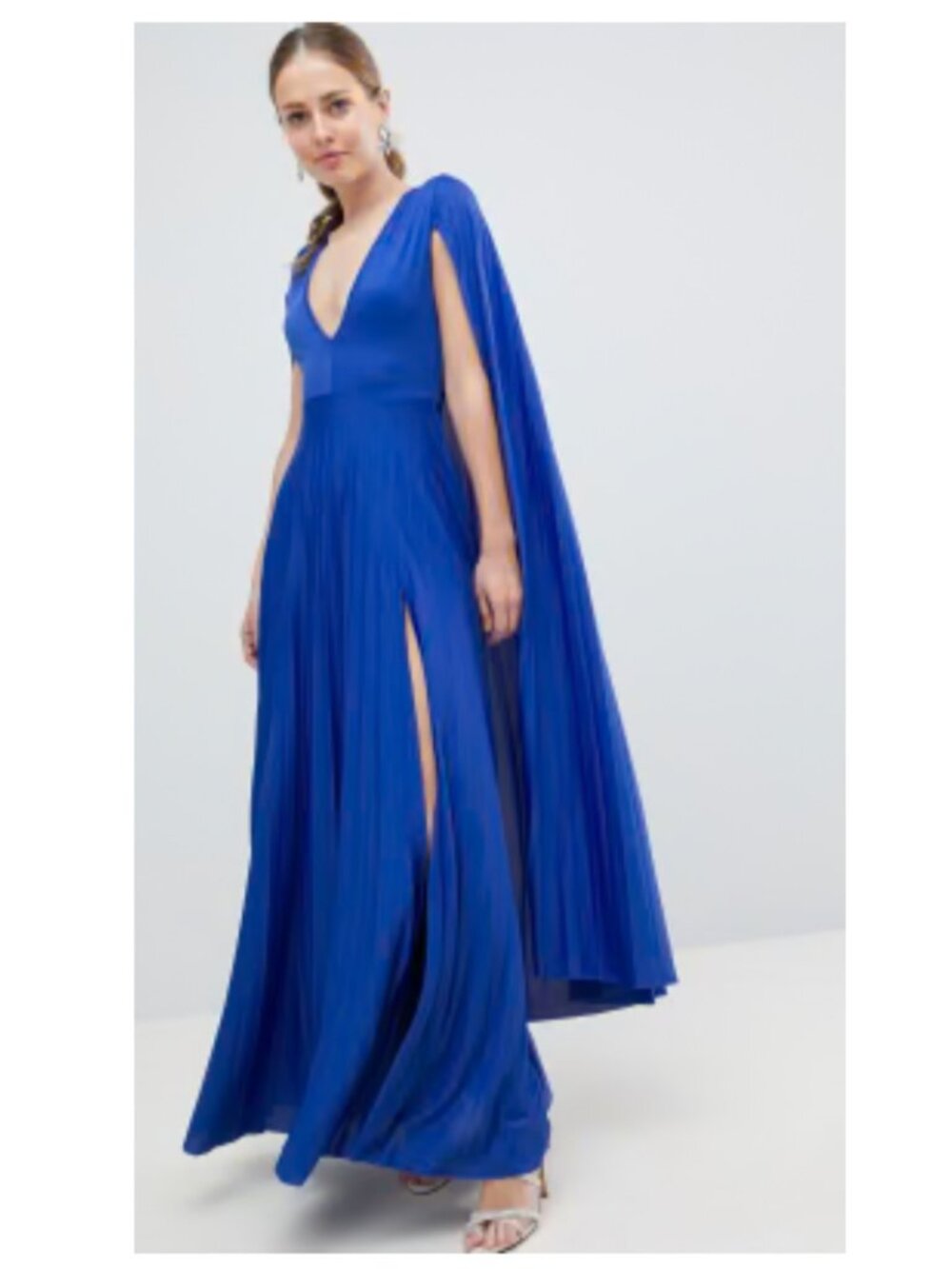 ASOS DESIGN Blue Pleated Maxi Dress Size 4 Cape Sleeve Chiffon dress romantic